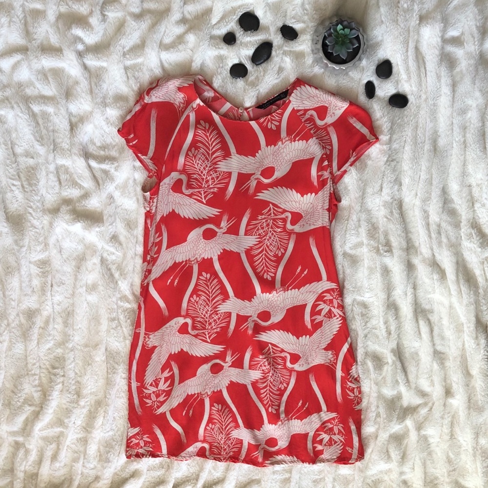 Zara Red and White Bird Print Mini Dress